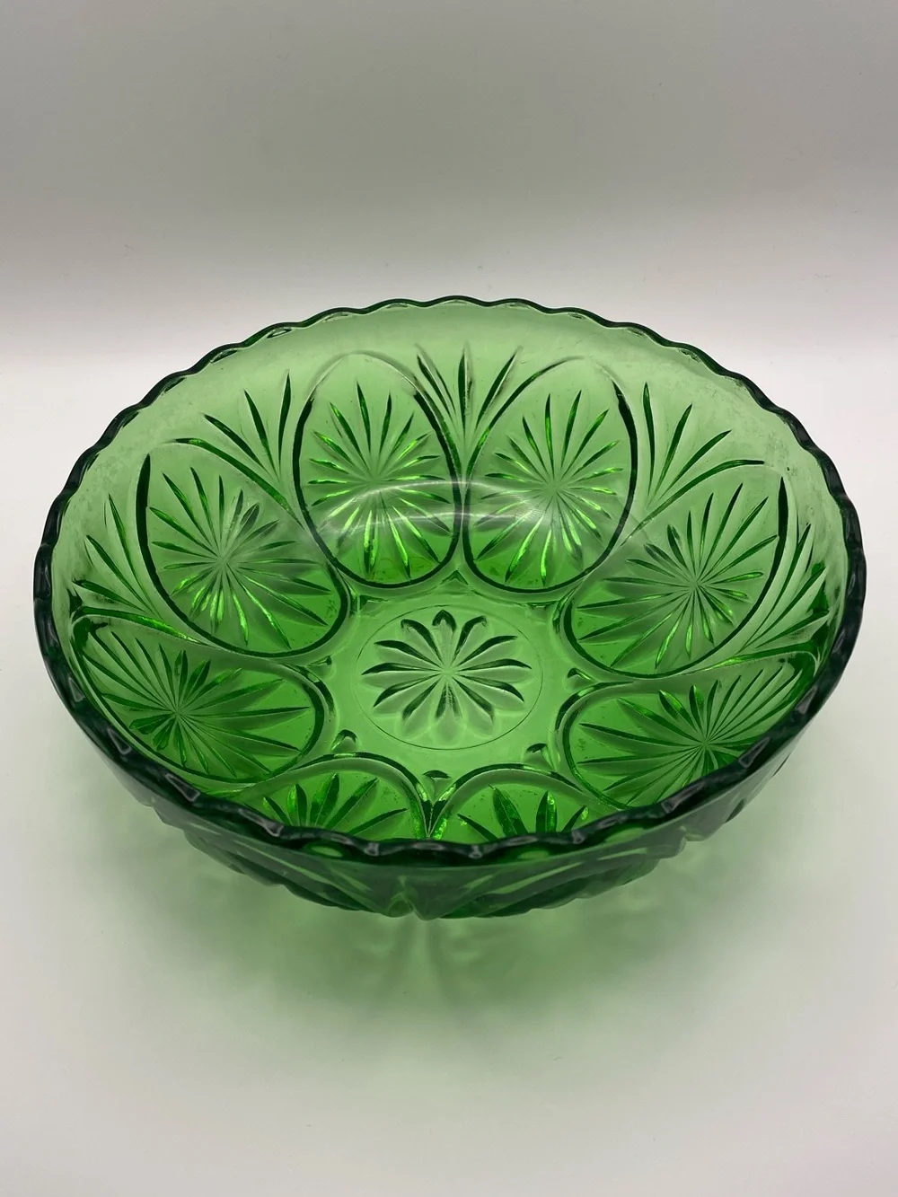 Vintage Green Glass Serving Bowl